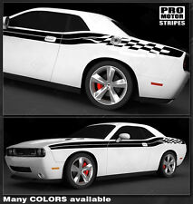 Dodge Challenger 2008-2021 Checkered Side Double Stripes Decals (Choose Color) picture