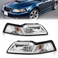 Pair DRL Chrome Housing  Headlights Assy For 1999-2004 Ford Mustang Head Lamps picture