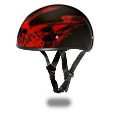 Daytona Helmets Skull Cap W/ SKULL FLAMES Open Face DOT Motorcycle Helmet picture