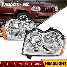 For 2005-2007 Jeep Grand Cherokee Headlights Headlamps Chrome Housing Amber Pair picture