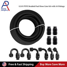 12AN -AN12 Black 20ft Nylon Braided PTFE Fuel Line 10 Fittings Hose Kit for E85 picture
