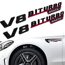 2PCS V8 BiTurbo 4Matic+ Emblems Fender Black Red Badges For AMG CL63 E63 CLS SLK picture
