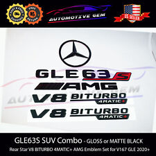 GLE63S SUV AMG V8 BITURBO 4MATIC+ Rear Star Emblem Black Combo Set Mercedes V167 picture