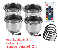 4PCS Cup Drink Holder Stainless Steel Remote Control 14LED RGB Marine Boat Car picture