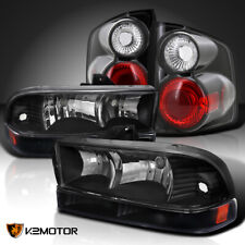 Fits 1998-2004 Chevy S10 Black Headlights+Bumper Signal Lamps+Tail Brake Lights picture