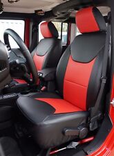 JEEP WRANGLER 2013-2016 BLACK/RED LEATHER-LIKE CUSTOM MADE FIT FRONT SEAT COVER picture