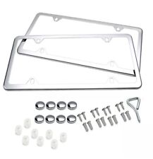 2pcs Silver Stainless Steel License Plate Frame Cover Front & Rear Kit Universal picture