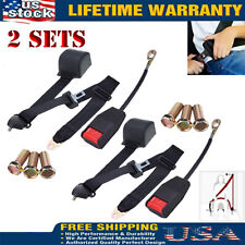 2* Set Safety 3 Point Retractable Car Seat Lap Belt Adjustable Kit Universal picture