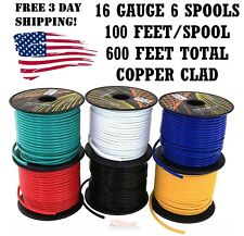 16 GA GAUGE 100 FT SPOOLS COPPER CLAD REMOTE POWER GROUND WIRE PRIMARY 6 Pack  picture