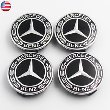 4x Black For Mercedes Benz AMG Wheel Center Caps Wreath Emblme C E S Class 75MM picture