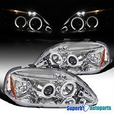 Fits 1999-2000 Honda Civic Halo Projector Headlights LED Bar Lamps 99-00 Pair picture