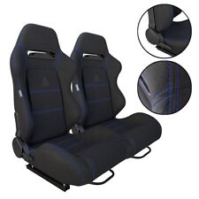 NEW 2 TANAKA BLACK & BLUE STITCHING RACING SEATS RECLINABLE W/ SLIDER picture