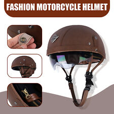 Motorcycle Retro Leather Helmets Half Cruise Helmet Goggles DOT Approved US picture
