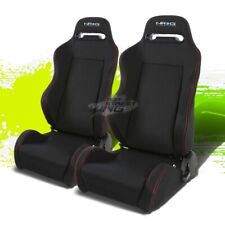 2 X NRG TYPE-R FULLY RECLINABLE RED STITCH SEAT/SEATS W/ ADJUSTABLE SLIDER BLACK picture
