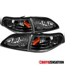 Fits 94-98 Ford Mustang Black Clear Headlights+Corner Turn Signal Lamps Pair picture