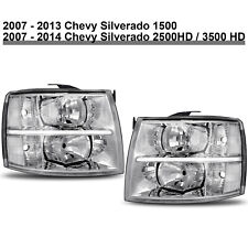 Pair Chrome Headlights Clear Lens For 2007-2013 Chevy Silverado 1500 2500 3500 picture