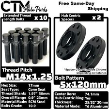 2x 20mm Thick 5x120 74.1 CB Hubcentric Wheel Spacer Black 14x1.25 Bolt BMW X5 X6 picture