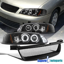 Fits 2000-2003 Sentra LED Halo Projector Headlights+Black Mesh Grille picture