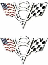 2x V8 US&Racing Flag Emblem Decal For car Nameplate Fender Lid Badge picture