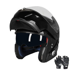 DOT Bluetooth Motorcycle Helmet Modular Dual Visor Headset Intercom + Gloves picture