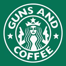 GUNS AND COFFEE DECAL 3M STICKER USA VEHICLE CAR TRUCK WINDOW STARBUCKS PISTOL picture