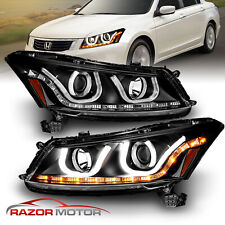 [U Shape Style]For 08-12 Honda Accord Sedan Black LED Tube Projector Headlights picture