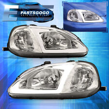 For 99-00 Honda Civic EK EJ EM JDM Chrome LED DRL Headlights Lamps Pair LH & RH picture