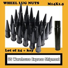 24PC BLACK M14x1.5 SOLID STEEL SPIKE LUG NUT+KEY 4.5