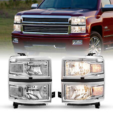Headlights For 2014-2015 Chevy Silverado 1500 Chrome Clear Headlamps LH+RH Pairs picture