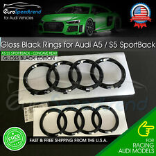 Gloss Black Audi Rings Front Rear Emblem fit A5 S5 Sportback Trunk Badge OE Set picture