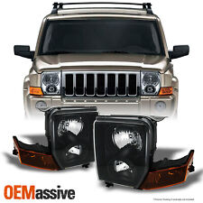 Fits 06-10 Jeep Commander SUV Amber Black Headlights Front Lamp Replacement Pair picture