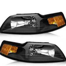 Headlights for 99-04 Ford Mustang Headlight Black Housing Amber Reflector LH+RH picture