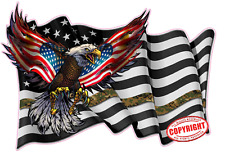 Thin Green Line military waving American Flag Eagle Decal picture