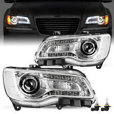 Piar Headlamps For 11-23 Chrysler 300 Halogen LED Headlights Chrome Clear W/Bulb picture
