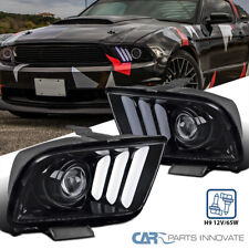 Fits 05-09 Ford Mustang Glossy Black Projector Headlights Lamps w/ LED Bar L+R picture