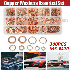 300Pcs  M5-M20 Copper Crush Washer Gasket Set Flat Ring Seal  Assortment Kit picture