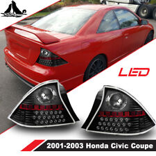 For 2001-2003 Honda Civic Coupe LED Tail Lights Black Rear Brake Lamp Clear Pair picture