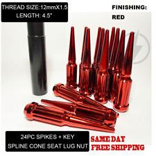 FIT HYUND ENTOURAGE 2007-09 4.5'' 7-SPLINE SPIKE LUG NUT 12x1.5 CONICAL RED 24PC picture