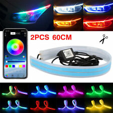 2X 60CM APP RGB Slim Sequential Flexible LED DRL Turn Signal Strip For Headlight picture