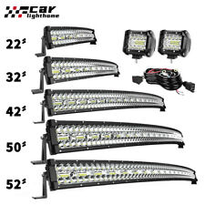 22 32 42 50 52 inch Curved Tri-Row LED Light Bar Combo Kit Pods for Truck SUV picture