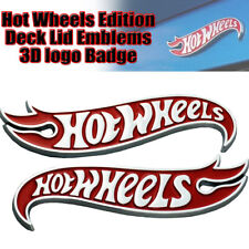 Silver Red Hot Wheels Side Fender Lid Hood Badge Hotwheels Decal Emblem -Pair US picture