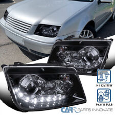 Fits 99-05 VW Jetta Mk4 Glossy Black LED Strip Projector Headlights Head Lamps picture