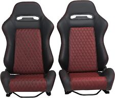 Universal Set of 2 Racing Seats Pair Black Leather Reclinable Bucket Sport Seats picture