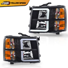 Fit For 2007-2013 Chevy Silverado LED DRL Tube Headlights Black/Amber picture