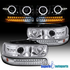 Fits 1999-2002 Silverado Dual LED Halo Projector Headlights+LED Bumper Lamps picture