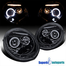 Fits 1998-2005 Beetle Smoke Halo Projector Headlights Lamps Glossy Black Pair picture