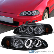 Fits 92-95 Honda Civic 2/3/4Dr Glossy Black Smoke LED Halo Projector Headlights picture