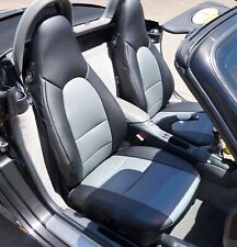PORSCHE BOXSTER 1997-2004 BLACK/GREY S.LEATHER CUSTOM MADE FIT FRONT SEAT COVER picture