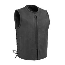 Premium Men's Leather Club Motorcycle Vest Side Laces Mesh Lining Waistcoat picture