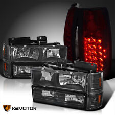 Fits 94-98 GMC C/K Sierra Black Headlights Bumper Corner+Red/Smoke LED Tail Lamp picture